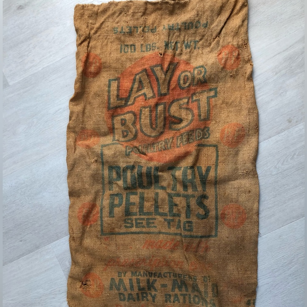 Vintage 1940’s Poultry Feed Burlap Sack - Picture 1 of 14